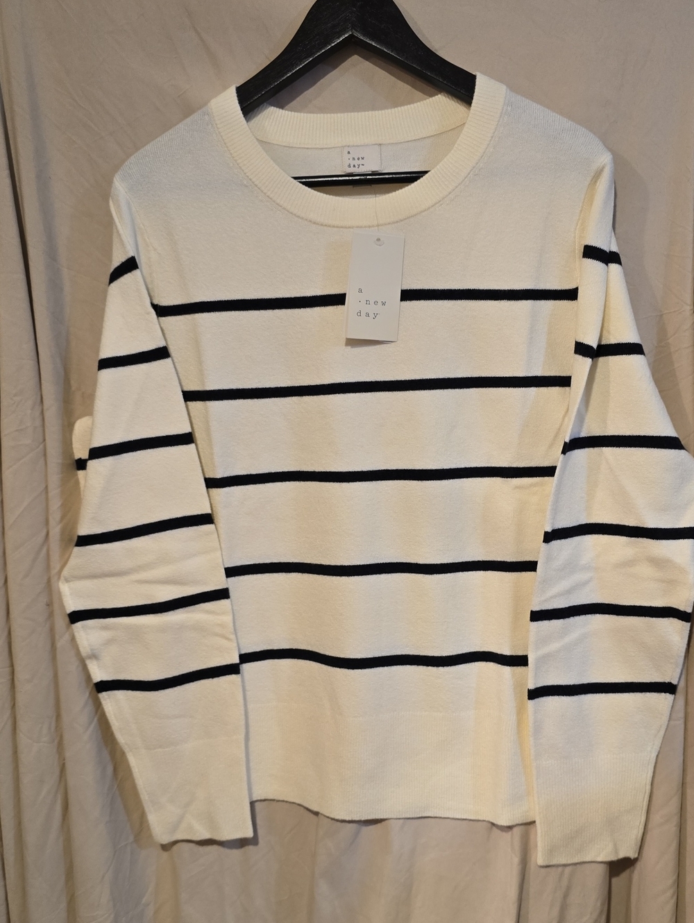 a new day Ivory and Black Striped Crewneck Sweater